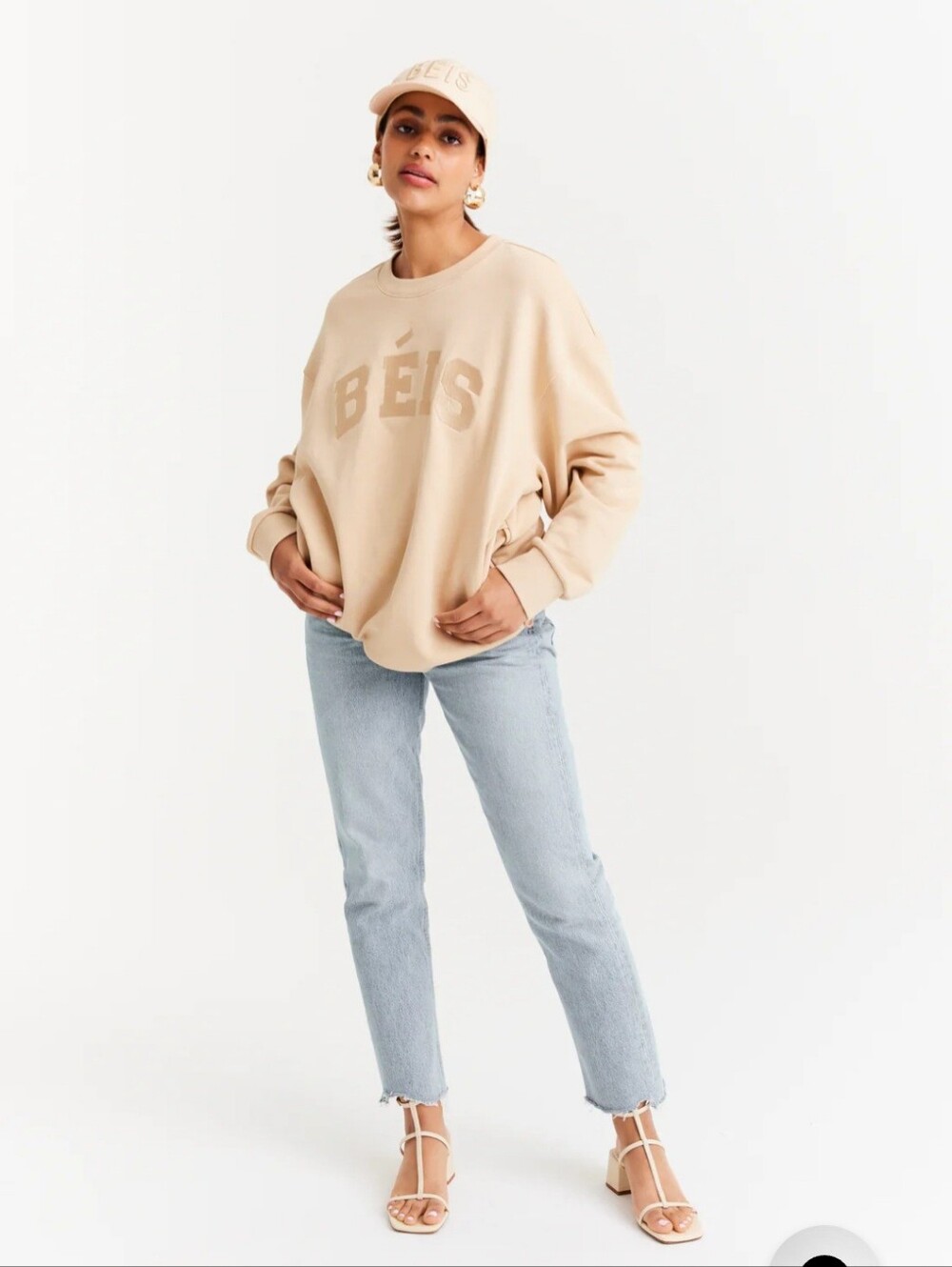 Beis The Sweatshirt in beige comfy athleisure crewneck size large